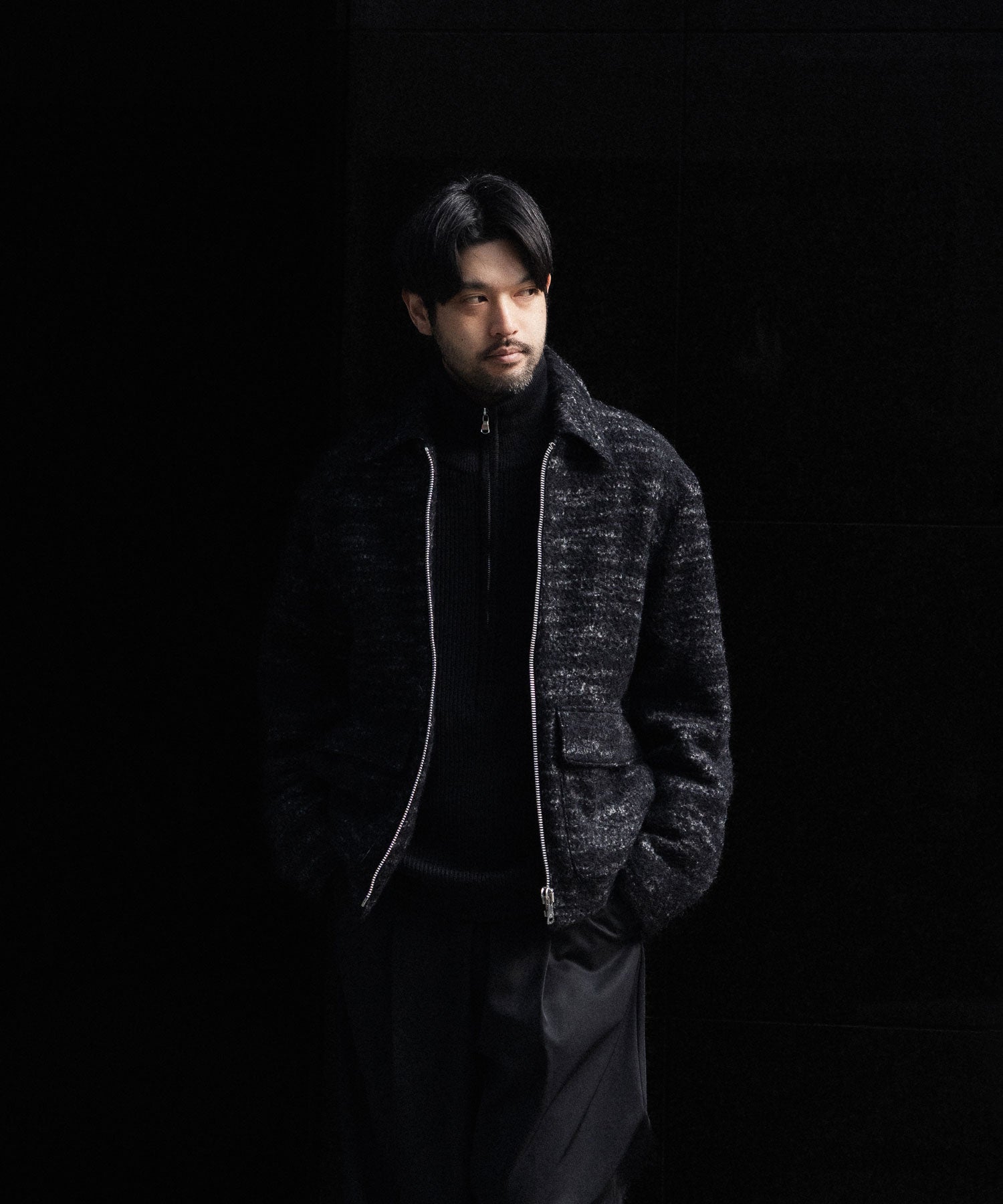 INTÉRIM - インテリムのDOUBLE FACE HAIRY BABY LAMA WOOL SPORTS JACKETのRAW BLACK公式通販サイトsession福岡セレクトショップ