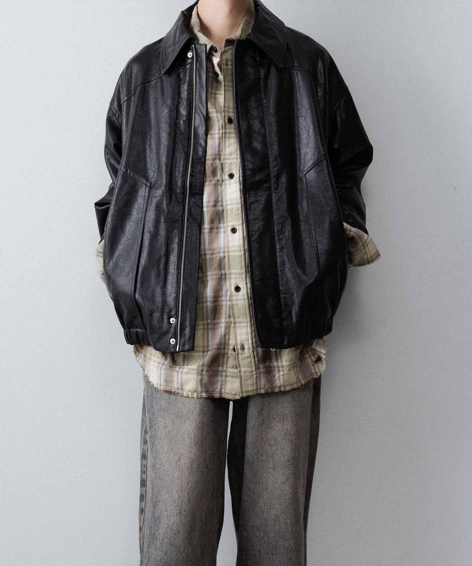 【CODA】YELLOW BROWN CHECKED WASHED THRASHED STRUCTURED SHIRT - YELLOW BROWN CHECK