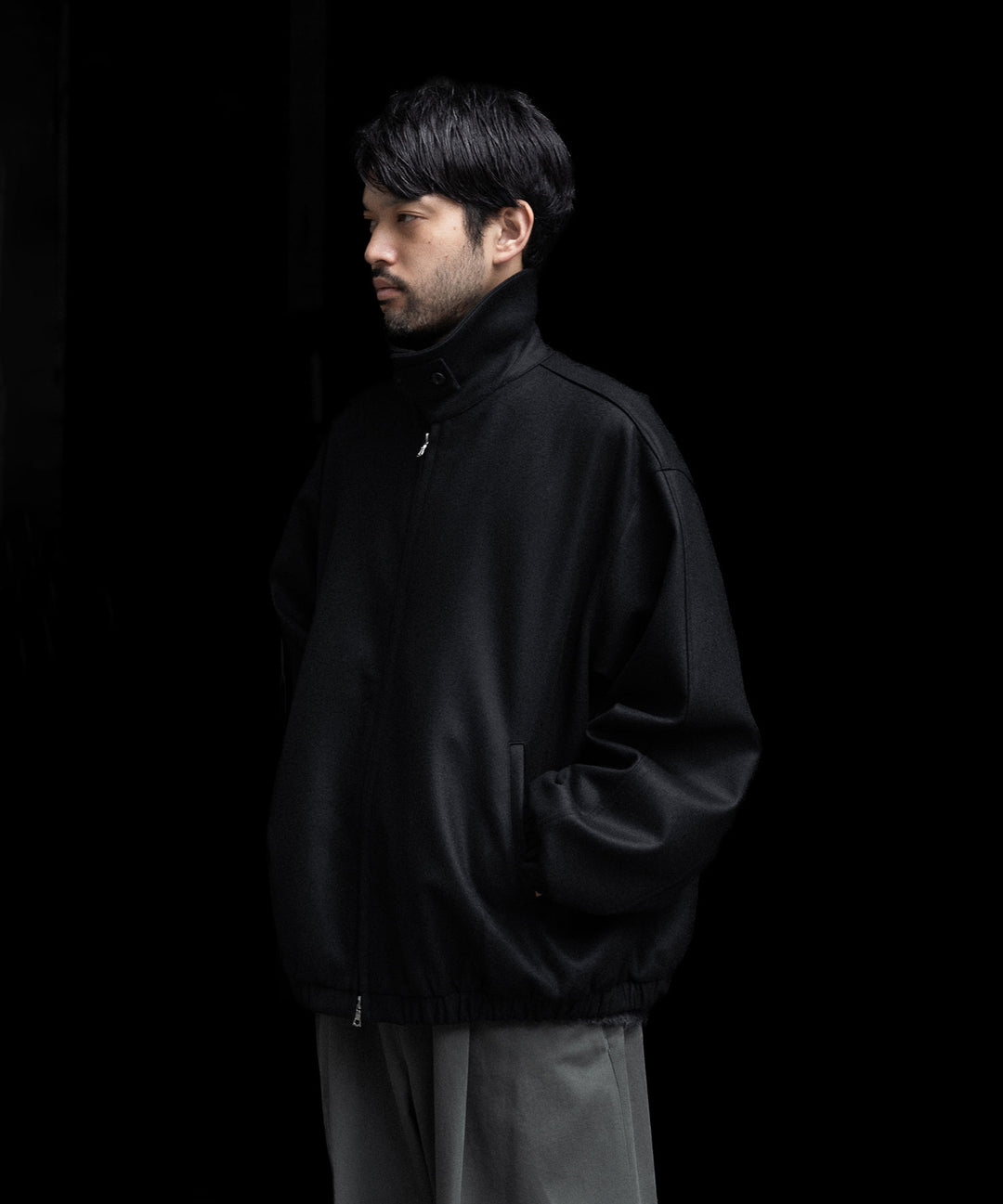 【ssstein】MELTON OVERSIZED ZIP JACKET - BLACK