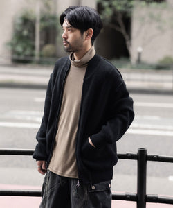 トップス ANTHEM A/ BULKY WOOL KNIT ZIP BLOUSON ANTHEM A / アンセムエー】BULKY WOOL KNIT ZIP BLOUSON - BLACK