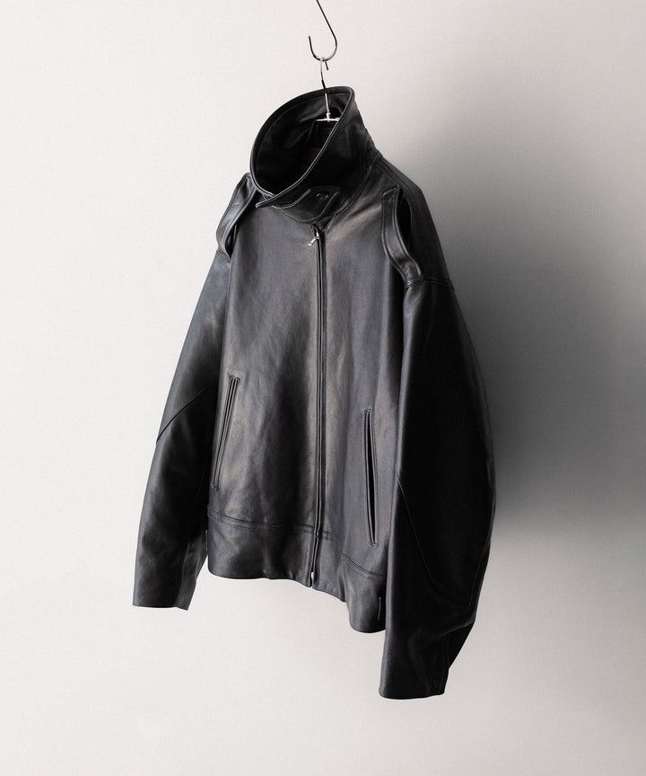 【ANTHEM A】LAMB LEATHER MILITARY BLOUSON - BLACK