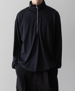 【INTÉRIM】EXTRA FINE MERINO WOOL JERSEY HIGH NECK HALF ZIP - D.NAVY