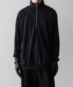 【INTÉRIM】EXTRA FINE MERINO WOOL JERSEY HIGH NECK HALF ZIP - D.NAVY