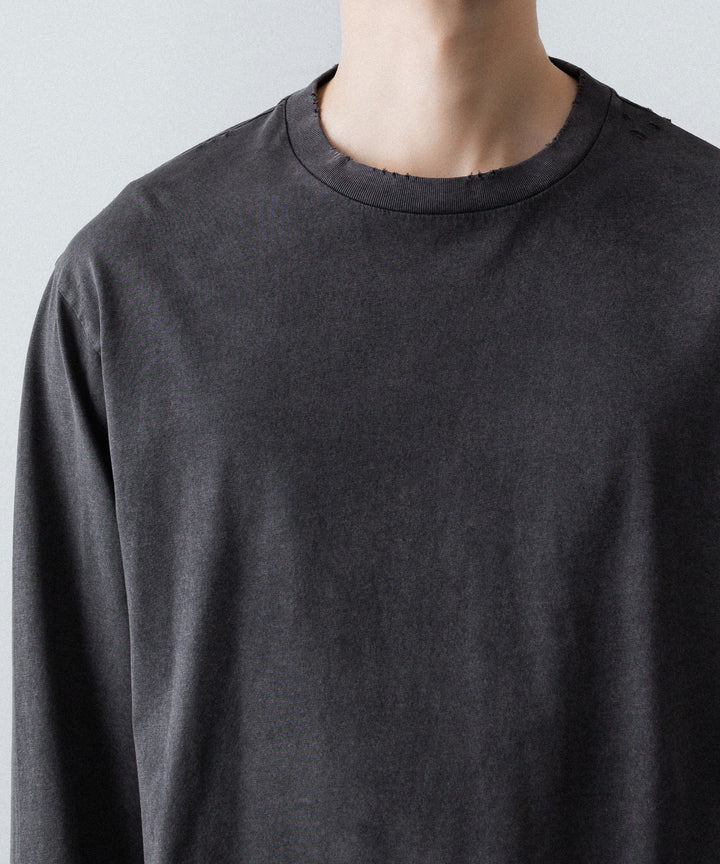 【CODA】FADED BLACK AGING DAMAGED LONG SLEEVE T-SHIRT - FADED BLACK