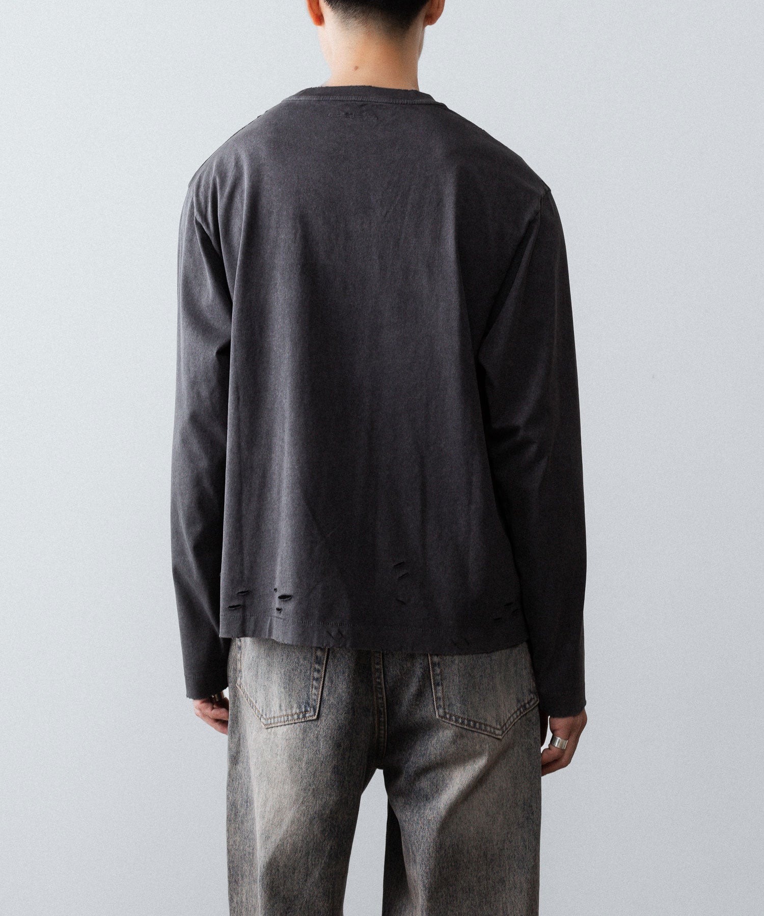 【CODA】FADED BLACK AGING DAMAGED LONG SLEEVE T-SHIRT - FADED BLACK