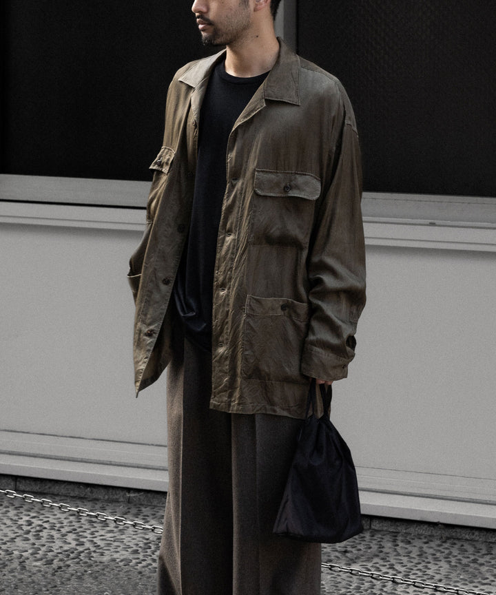 【ANTHEM A】PIGMENT CUPRO OPEN COLLAR SHIRT - KHAKI