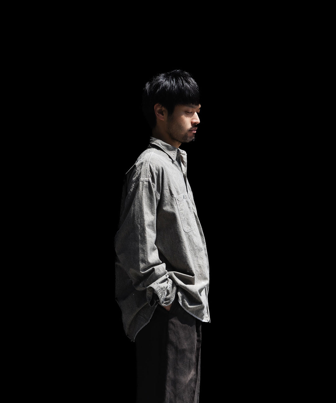 INTÉRIM - インテリムのMILK PAINT VINTAGE WASH BLACK SHUTTLE CHAMBRAY HYPER BIG US NAVY WORK SHIRT TYPE2のGRAY公式通販サイトsession福岡セレクトショップ