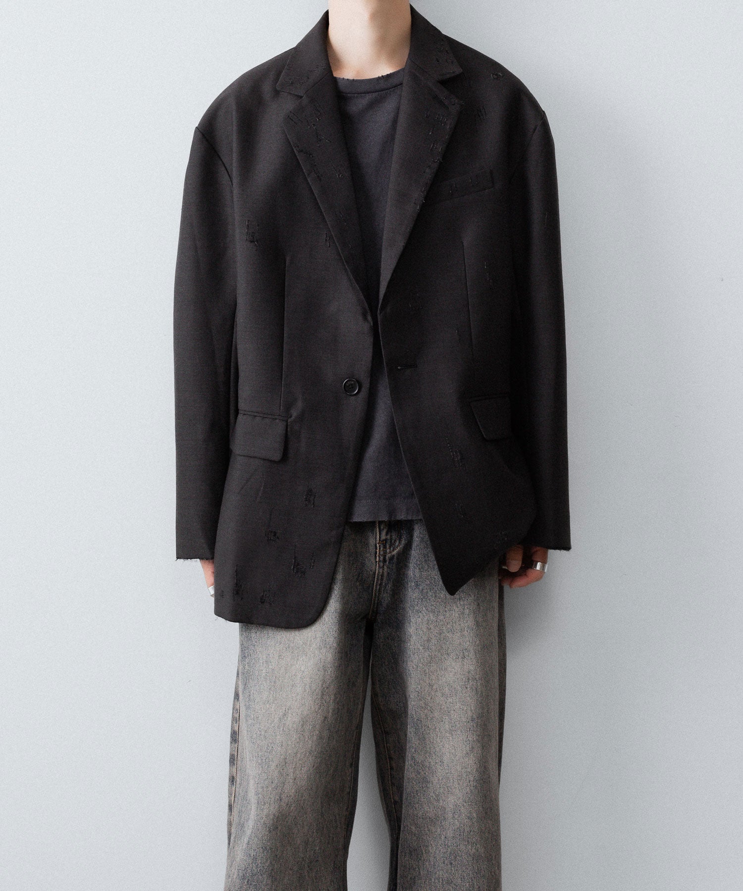 【CODA】FADED BLACK AGING DAMAGED LONG SLEEVE T-SHIRT - FADED BLACK