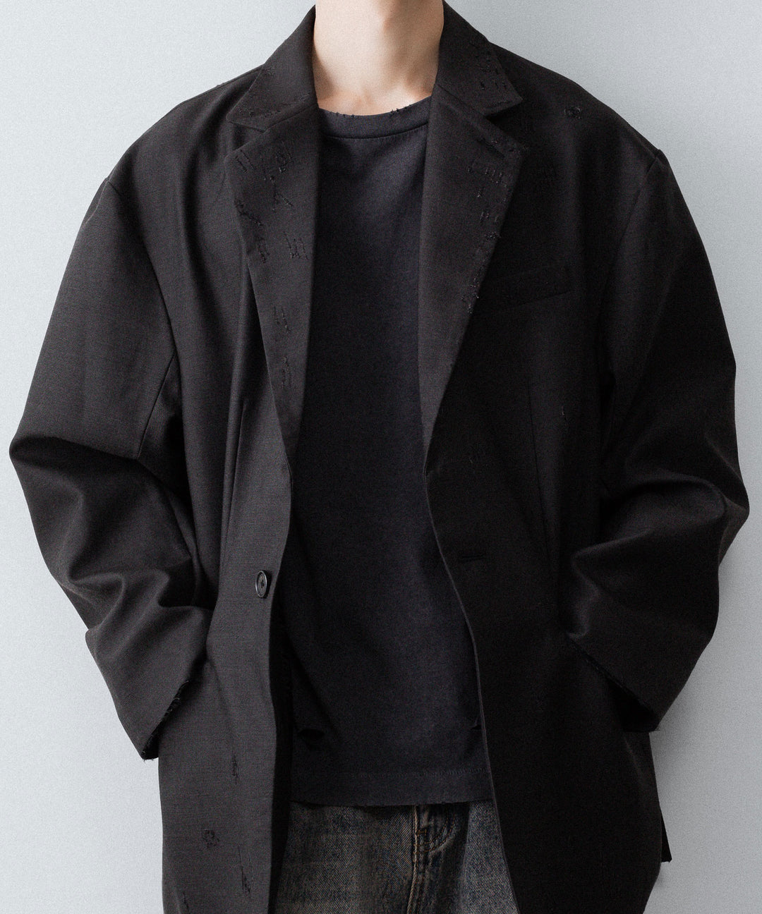 【CODA】FADED BLACK AGING DAMAGED LONG SLEEVE T-SHIRT - FADED BLACK