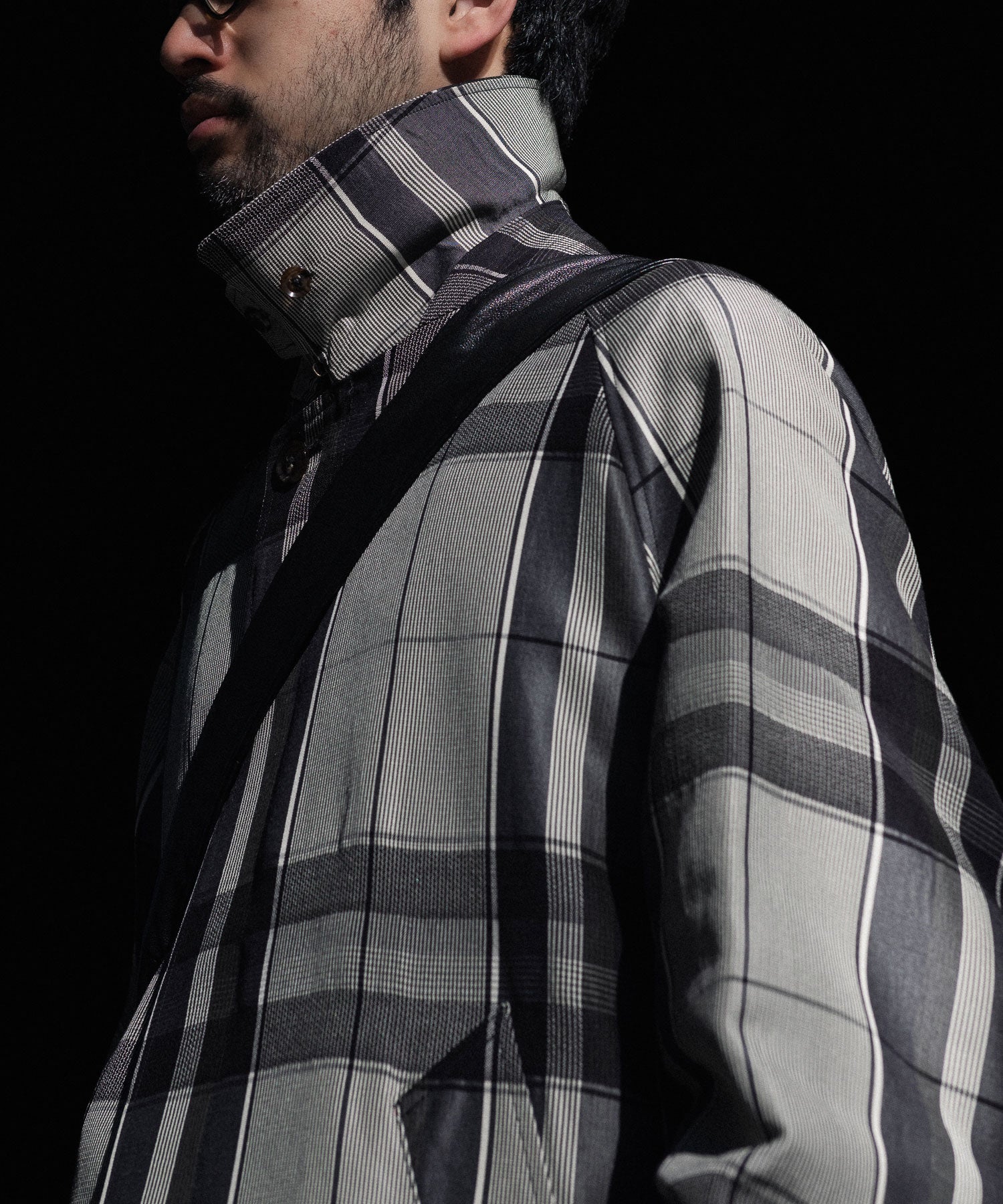 【INTÉRIM】HYPER BIG WOOL AND SILK LARGE CHECK CANVAS SINGLE RAGLAN 4PK FLAP COAT -  SHALE CHECK