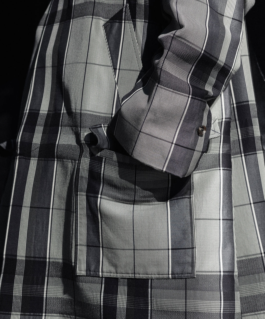 【INTÉRIM】HYPER BIG WOOL AND SILK LARGE CHECK CANVAS SINGLE RAGLAN 4PK FLAP COAT -  SHALE CHECK