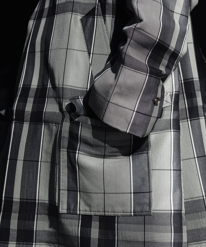【INTÉRIM】HYPER BIG WOOL AND SILK LARGE CHECK CANVAS SINGLE RAGLAN 4PK FLAP COAT -  SHALE CHECK