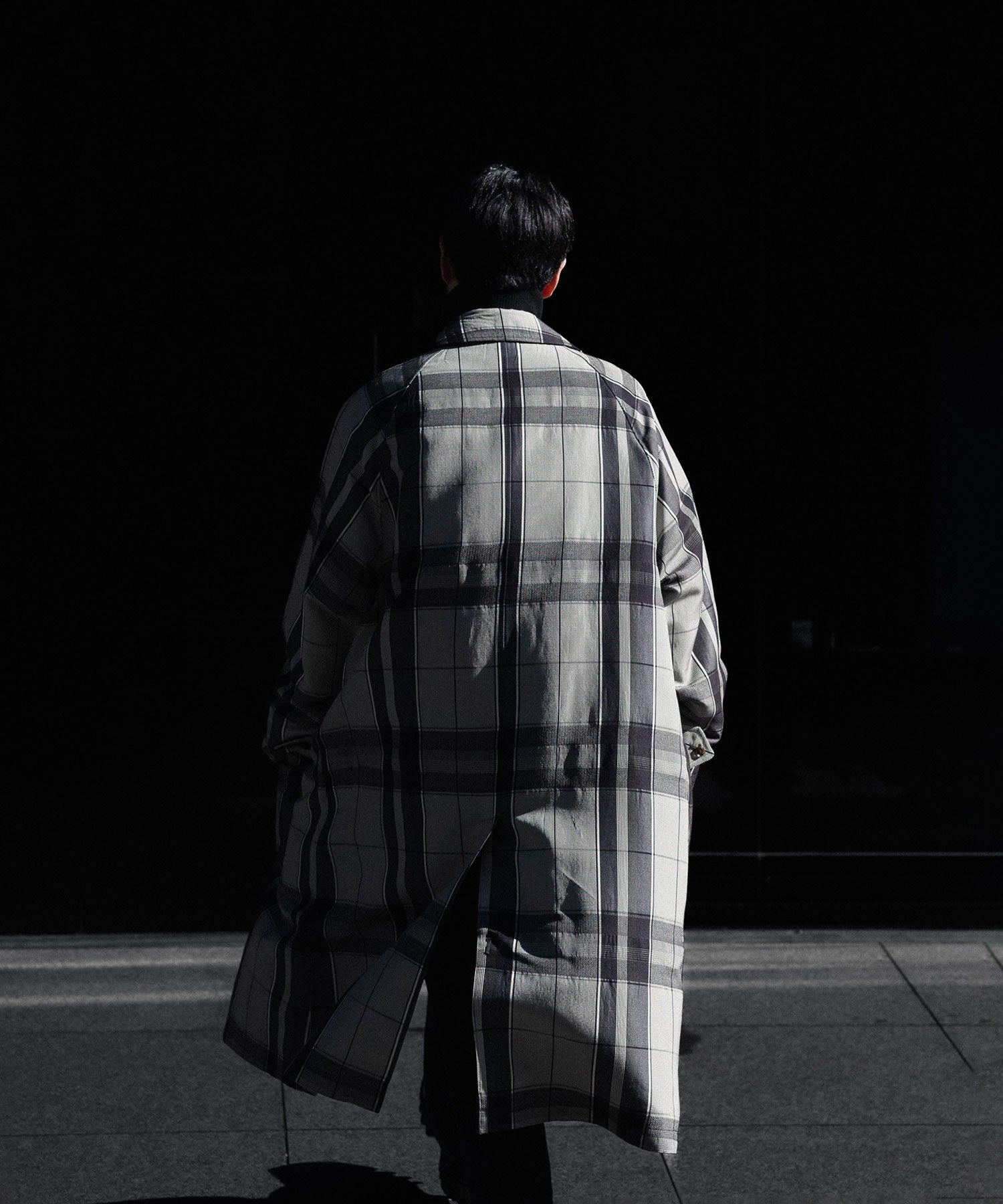 【INTÉRIM】HYPER BIG WOOL AND SILK LARGE CHECK CANVAS SINGLE RAGLAN 4PK FLAP COAT -  SHALE CHECK