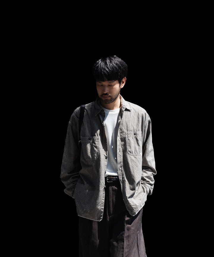 INTÉRIM - インテリムのMILK PAINT VINTAGE WASH BLACK SHUTTLE CHAMBRAY HYPER BIG US NAVY WORK SHIRT TYPE2のGRAY公式通販サイトsession福岡セレクトショップ