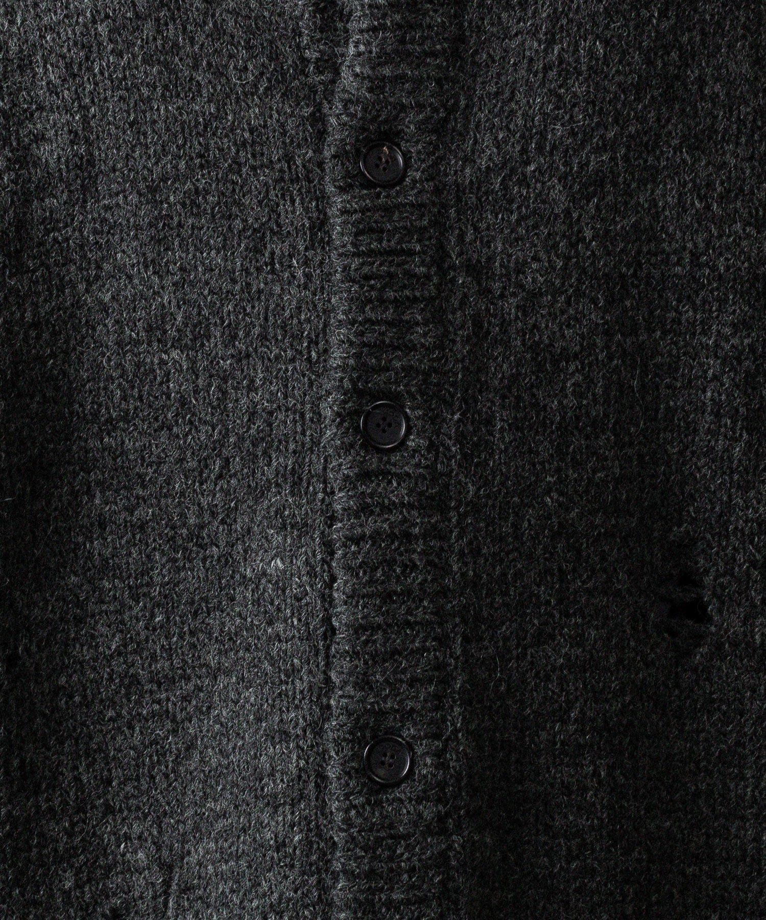 【CODA】DARK GREY 90S ROUND NECK THRASHED CARDIGAN - DARK GREY