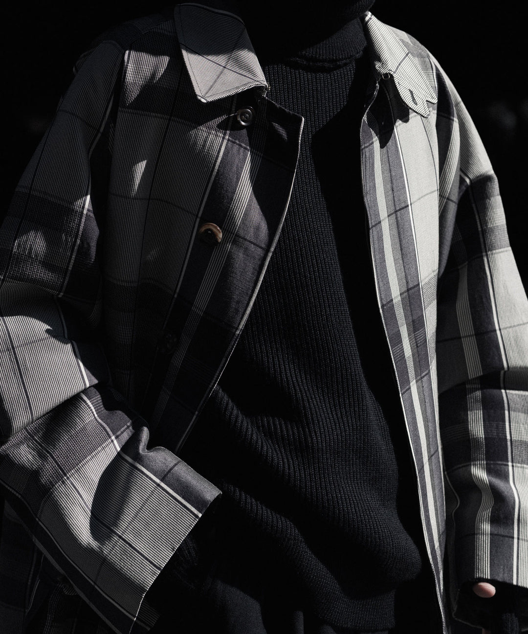 【INTÉRIM】HYPER BIG WOOL AND SILK LARGE CHECK CANVAS SINGLE RAGLAN 4PK FLAP COAT -  SHALE CHECK