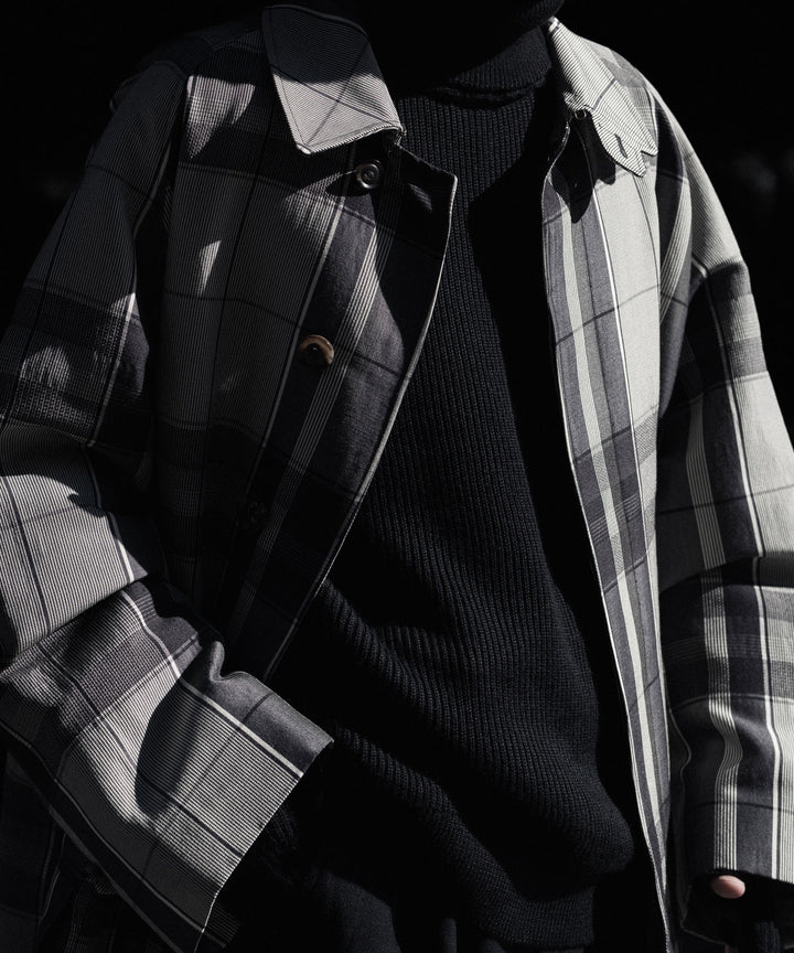 【INTÉRIM】HYPER BIG WOOL AND SILK LARGE CHECK CANVAS SINGLE RAGLAN 4PK FLAP COAT -  SHALE CHECK