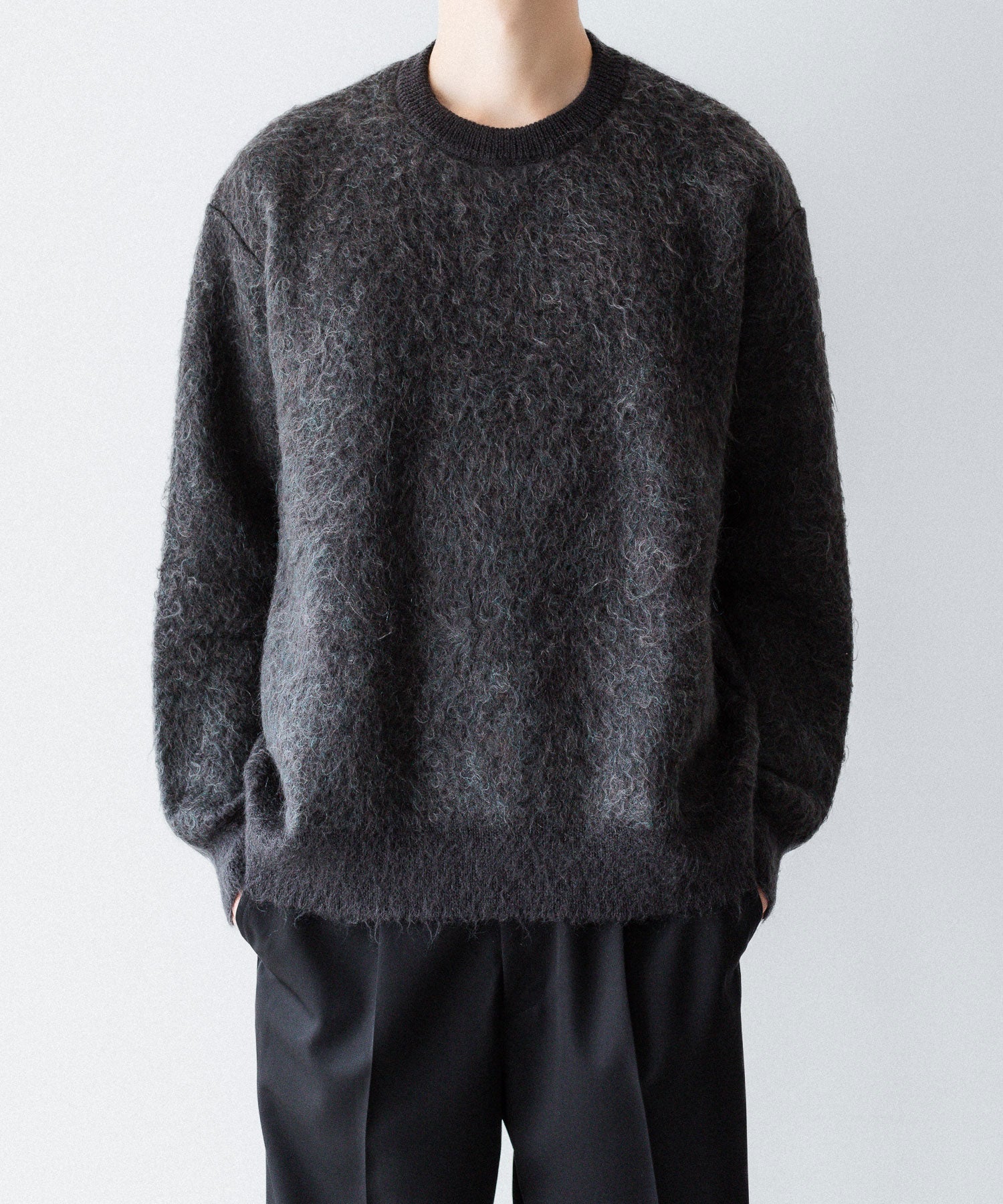 【ssstein】KID MOHAIR MIX JACQUARD KNIT LS - CHARCOAL MIX