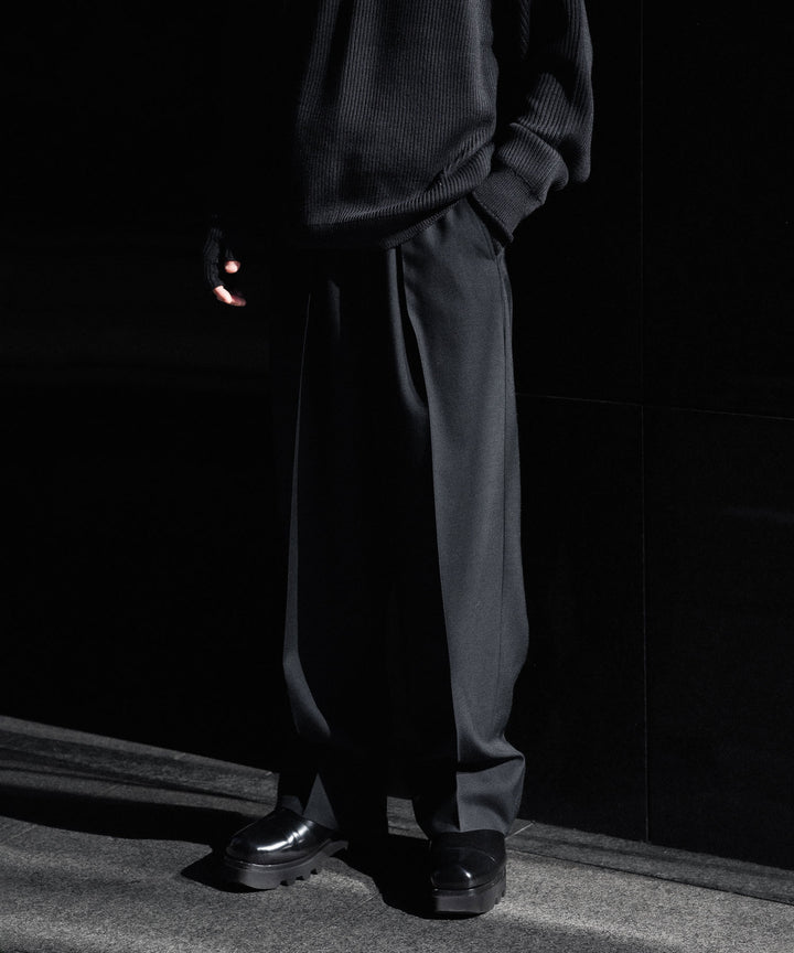 INTÉRIM インテリム MILITARY WOOL SERGE 1-TUCK FRENCH ARMY WIDE TAPERED TROUSERのBLACK 公式通販サイトsession福岡セレクトショップ