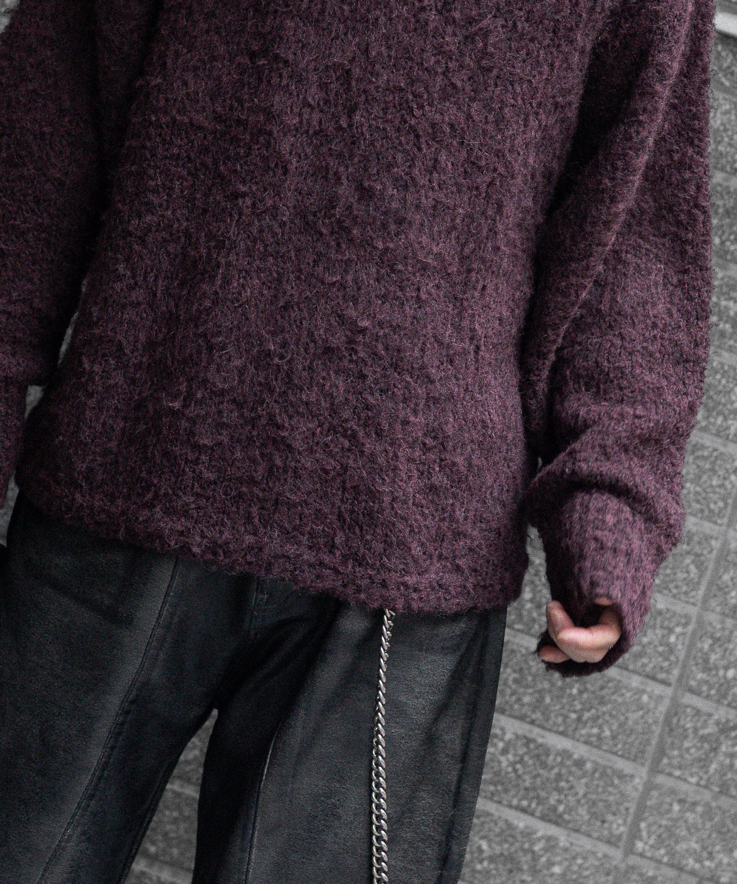 【ANTHEM A】MIX FUR MOLE KNIT CREWNECK - DARK CHERRY
