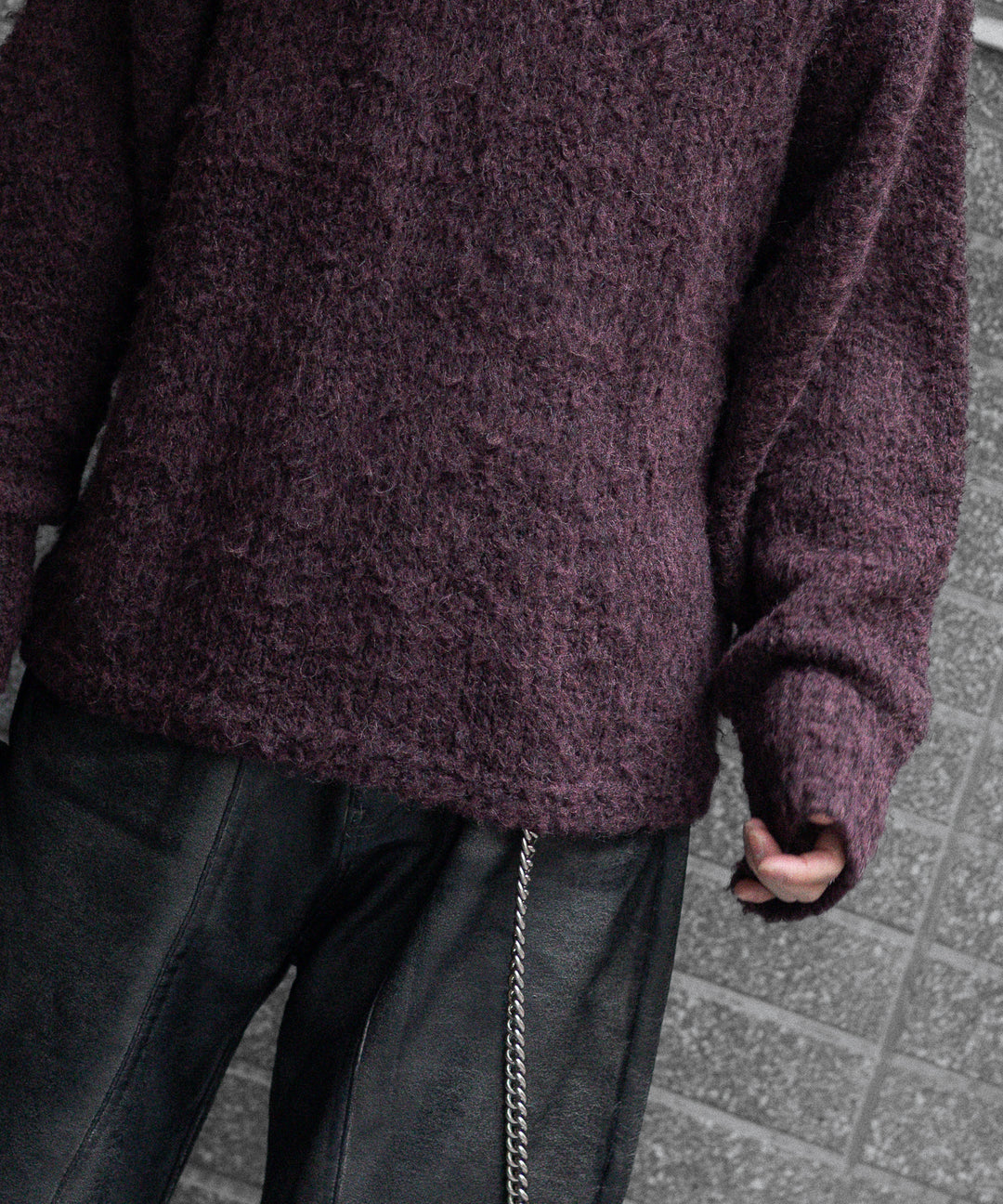【ANTHEM A】MIX FUR MOLE KNIT CREWNECK - DARK CHERRY
