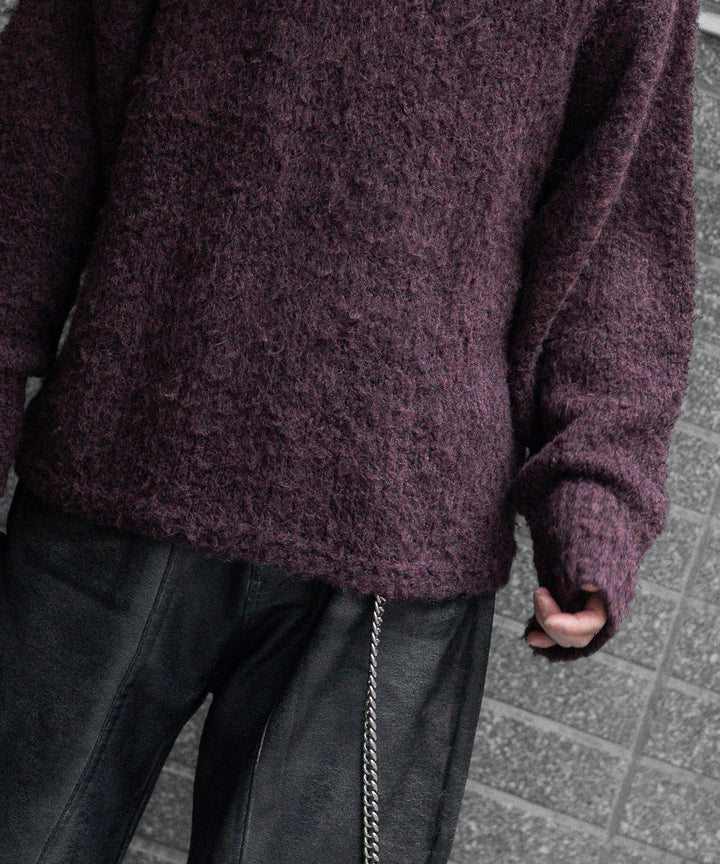 【ANTHEM A】MIX FUR MOLE KNIT CREWNECK - DARK CHERRY