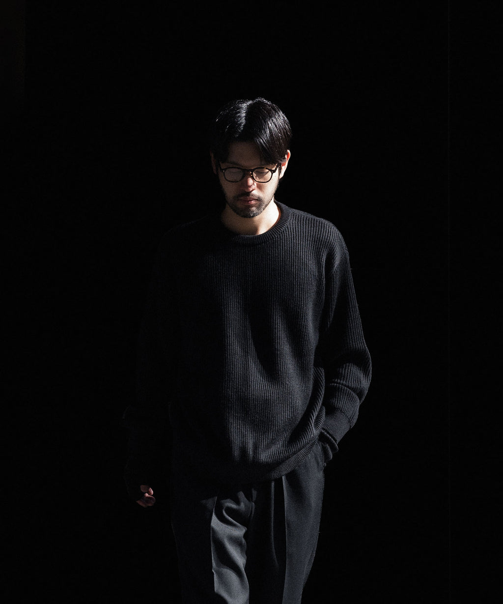INTÉRIM - インテリムのWOOL SILK CASHMERE DEAD STOCK YARN DOUBLE RIB CREW SWEATERのBLACK公式通販サイトsession福岡セレクトショップ