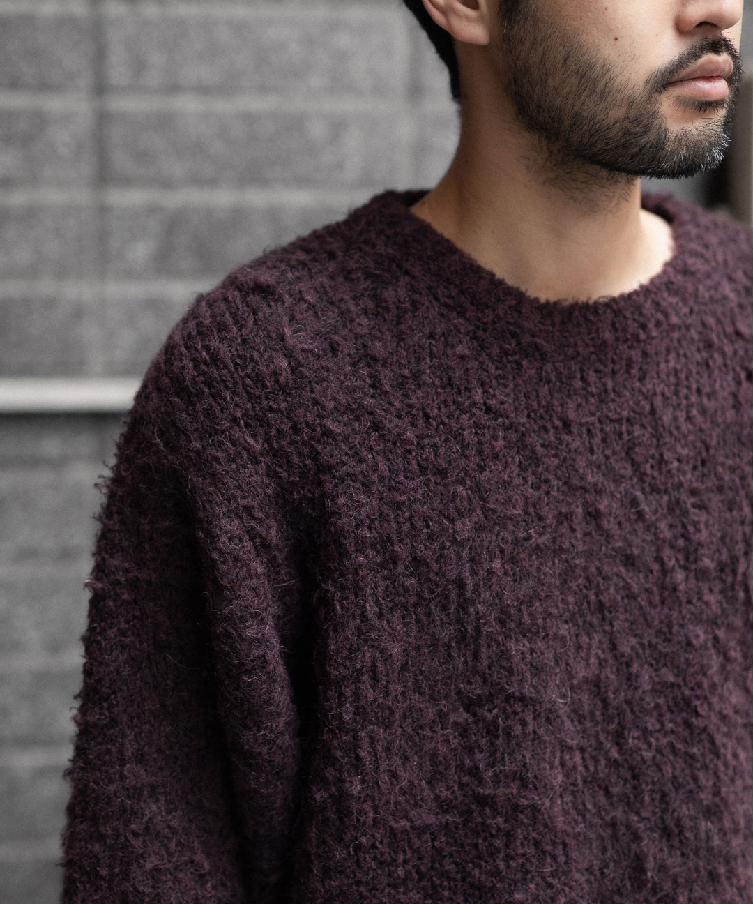 【ANTHEM A】MIX FUR MOLE KNIT CREWNECK - DARK CHERRY