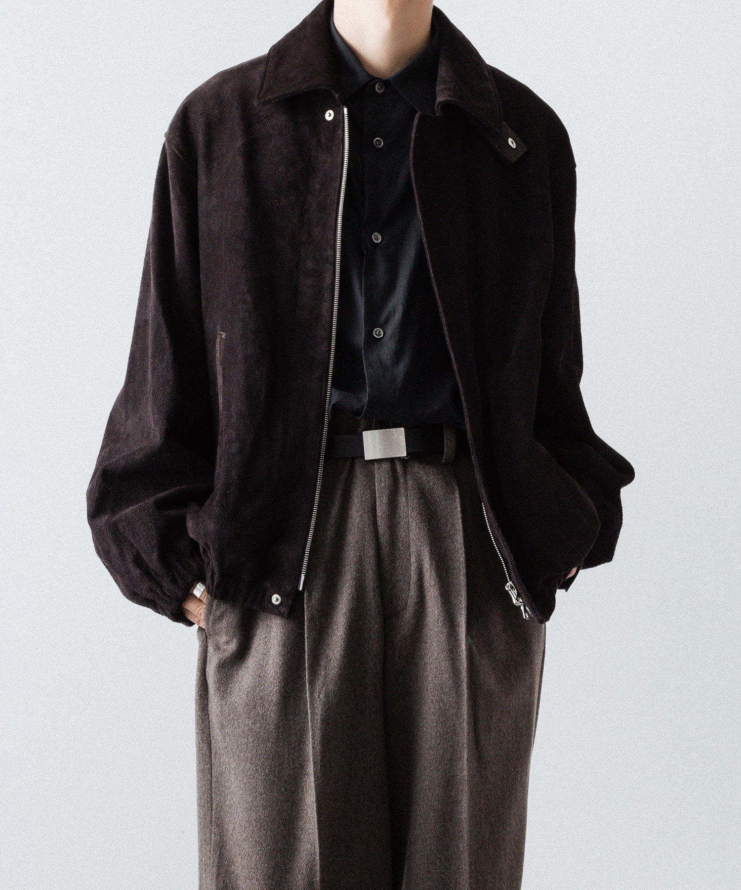 ssstein / シュタイン】COW SUEDE ZIP SHORT JACKET - DARK BROWN