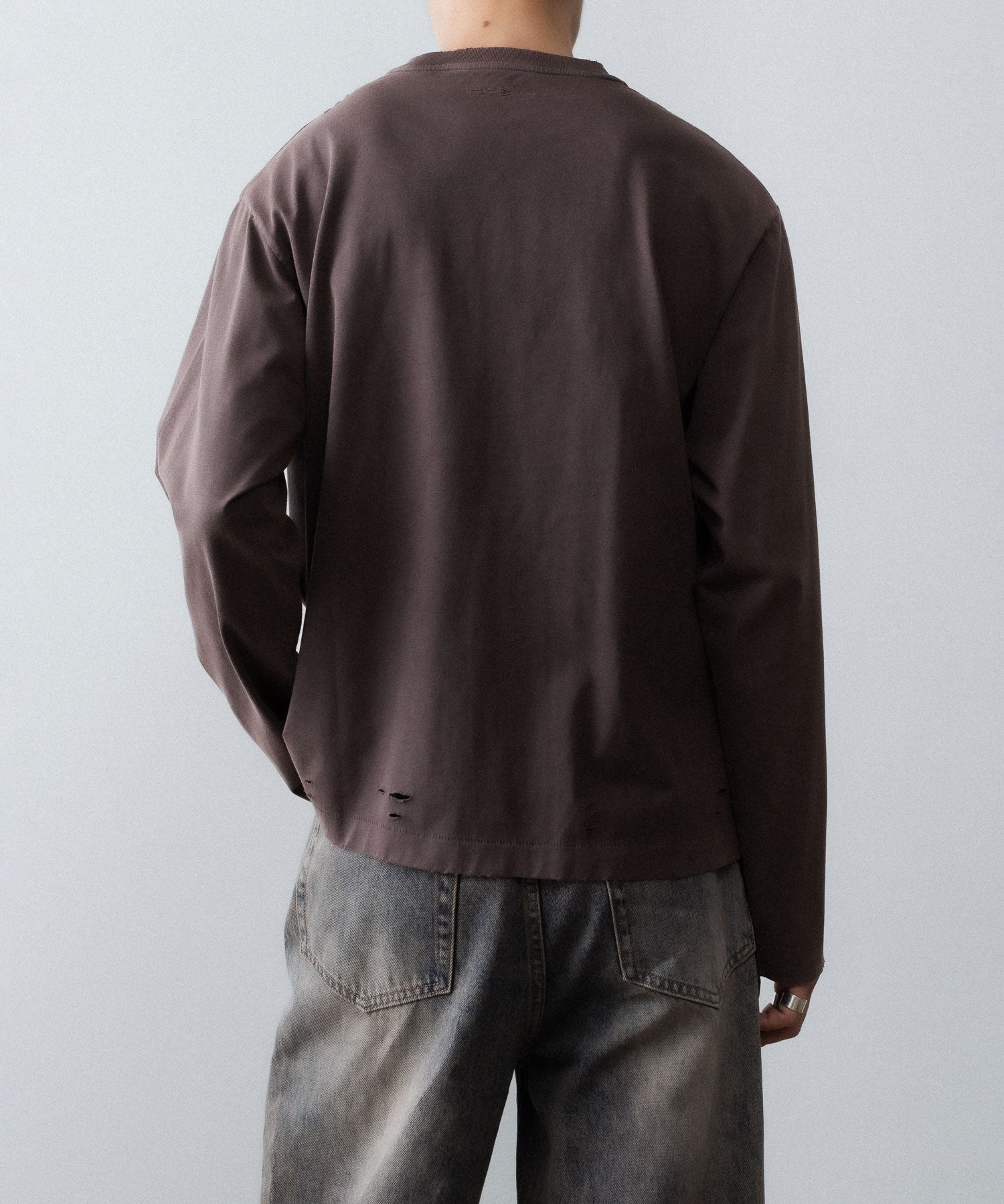 【CODA】FADED GREY AGING DAMAGED LONG SLEEVE T-SHIRT - FADED GREY