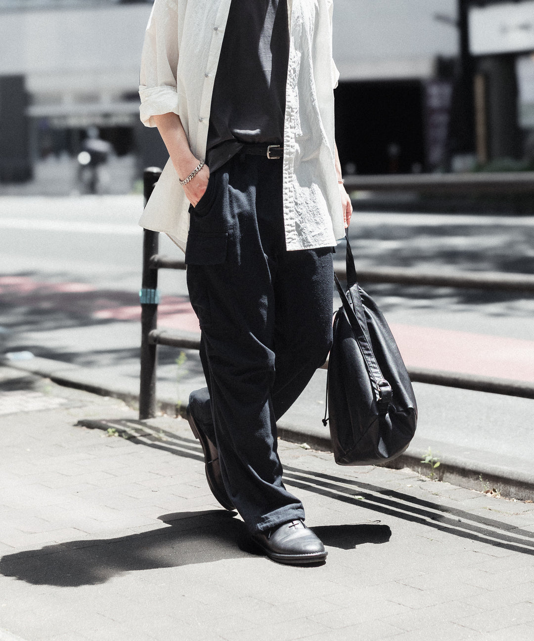 【INTÉRIM】SILK NOIL JANGLE FATIGUE TROUSER - BLACK