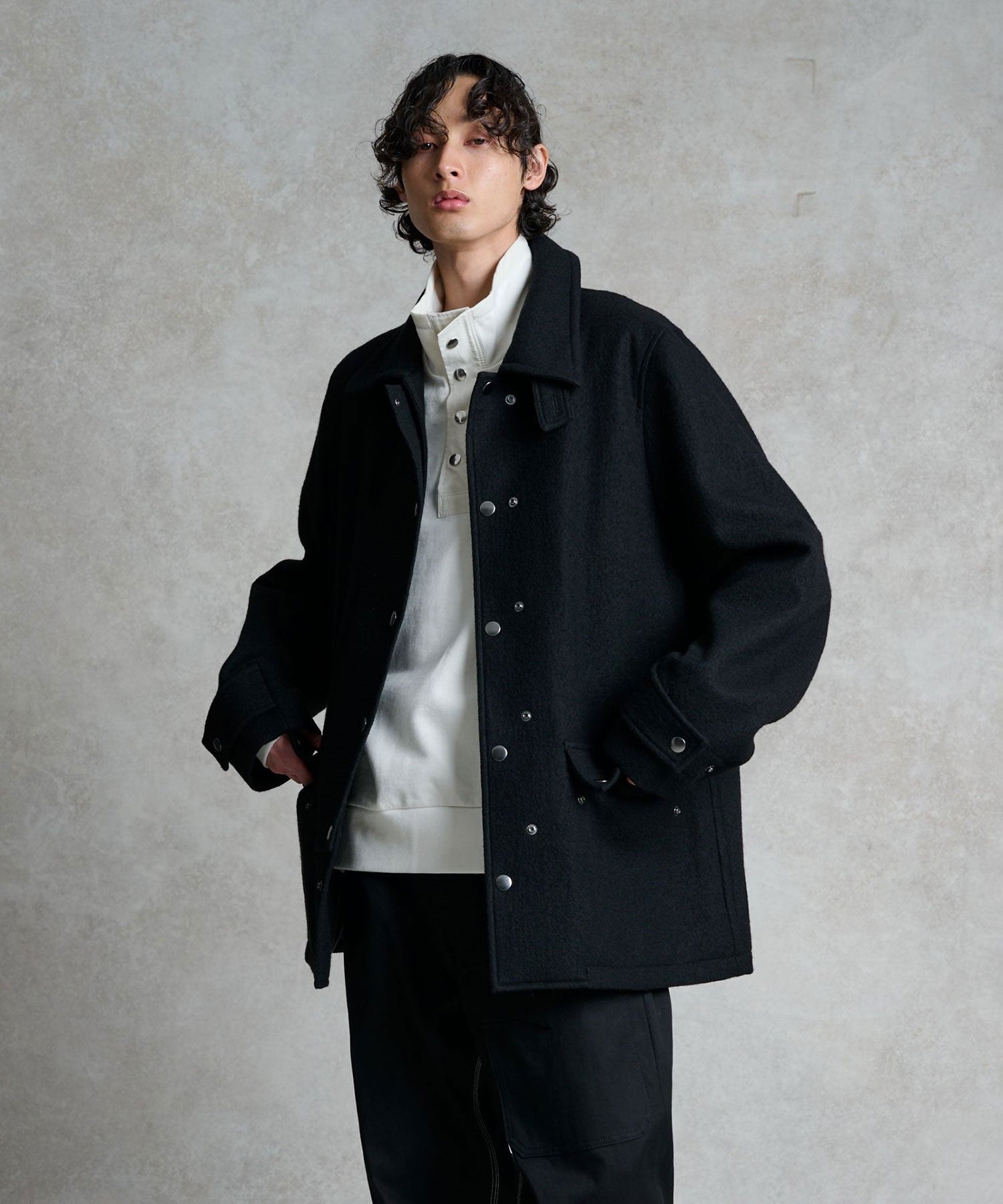 【UJOH】DOUBLE FRONT BLOUSON - BLACK