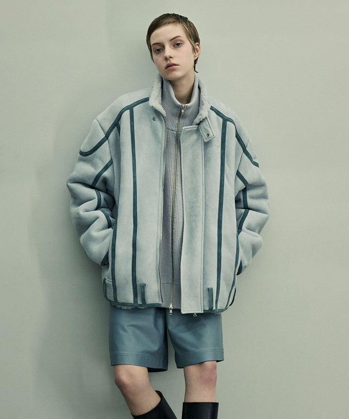 【stein】LEATHER WIDE EASY SHORT TROUSERS - BLUE GREY