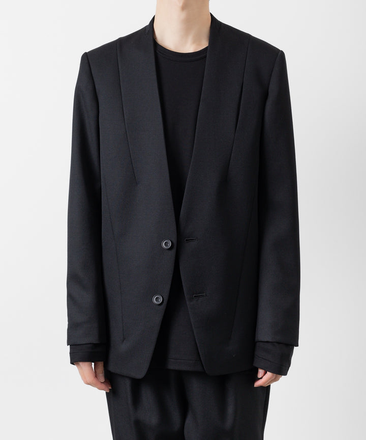 【ato】WOOL TWILL NO COLLAR JACKET - BLACK