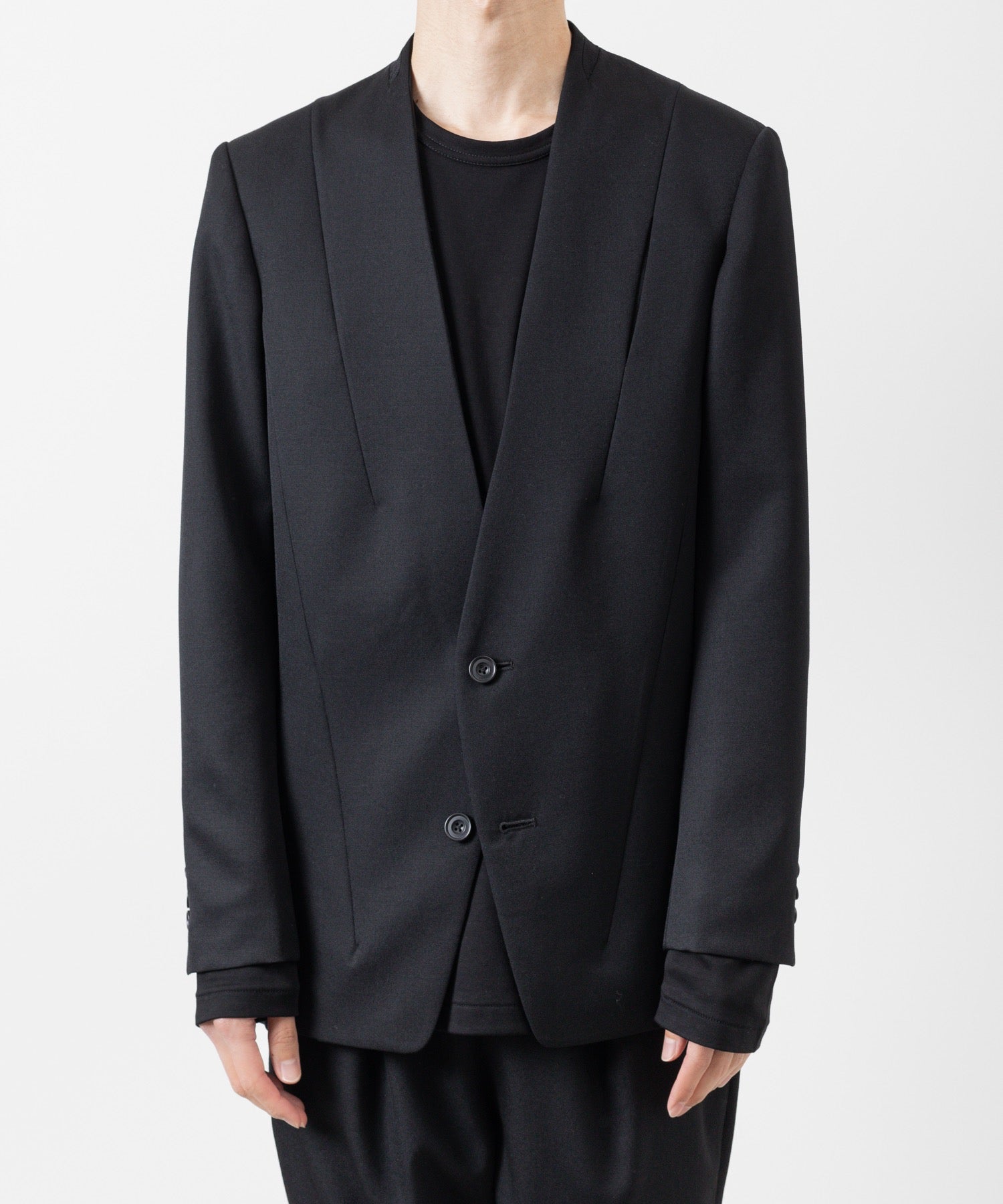 ato】WOOL TWILL NO COLLAR JACKET - BLACK | 公式通販サイト session