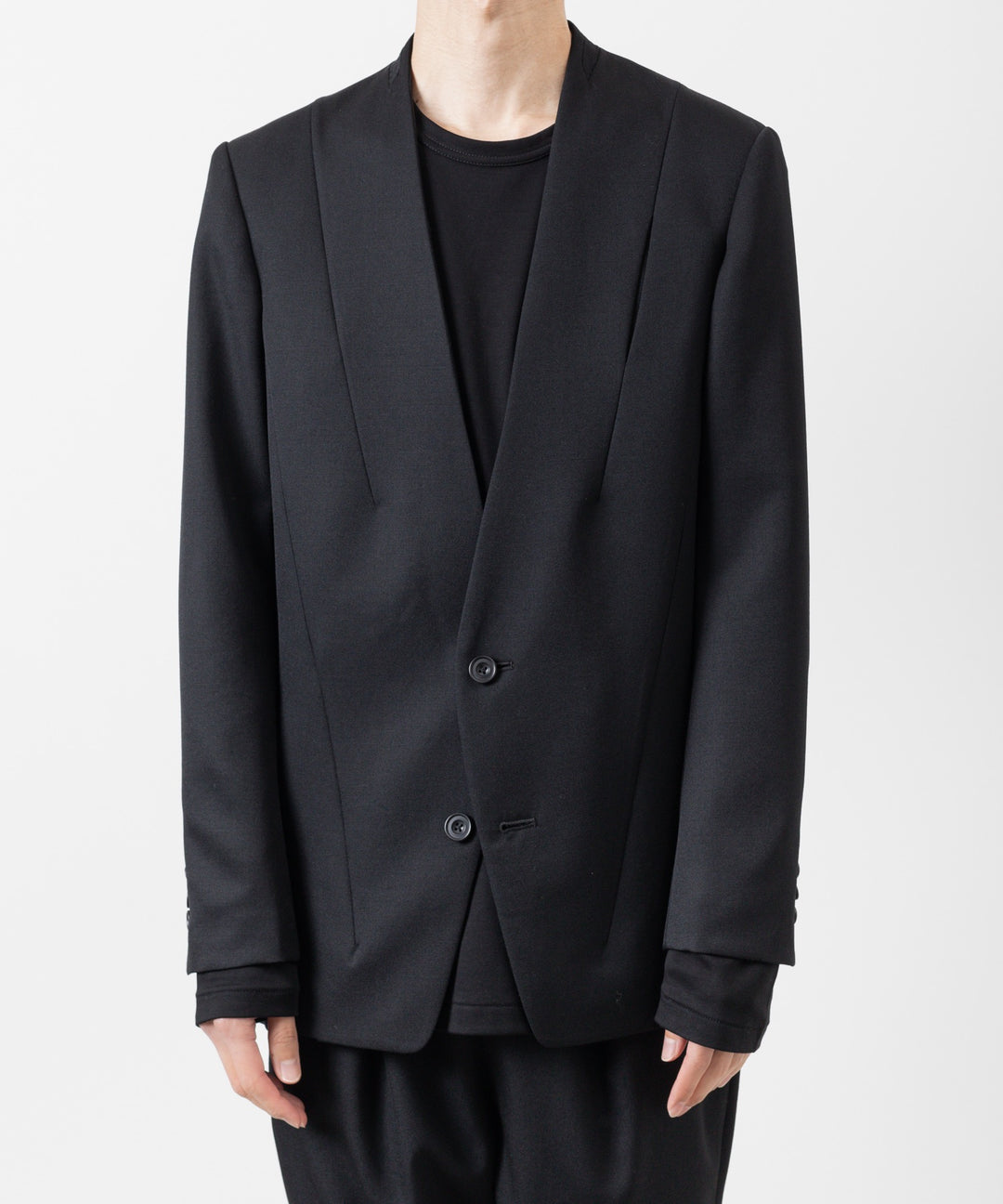 【ato】WOOL TWILL NO COLLAR JACKET - BLACK