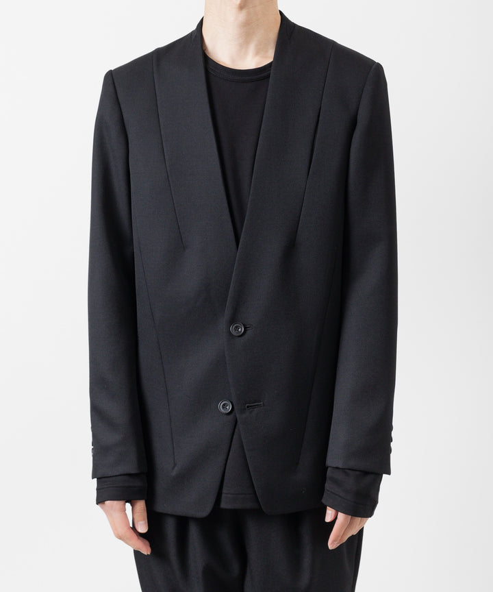 【ato】WOOL TWILL NO COLLAR JACKET - BLACK