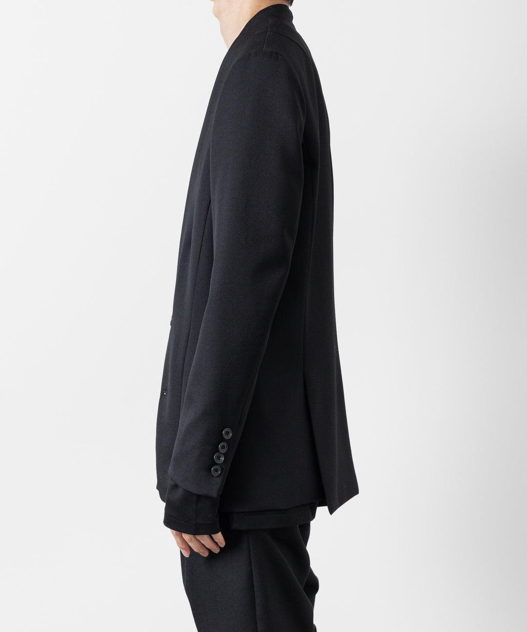 【ato】WOOL TWILL NO COLLAR JACKET - BLACK