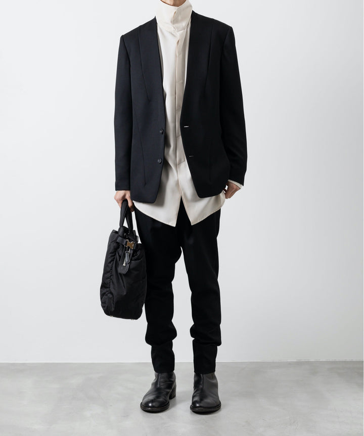 【ato】WOOL TWILL NO COLLAR JACKET - BLACK