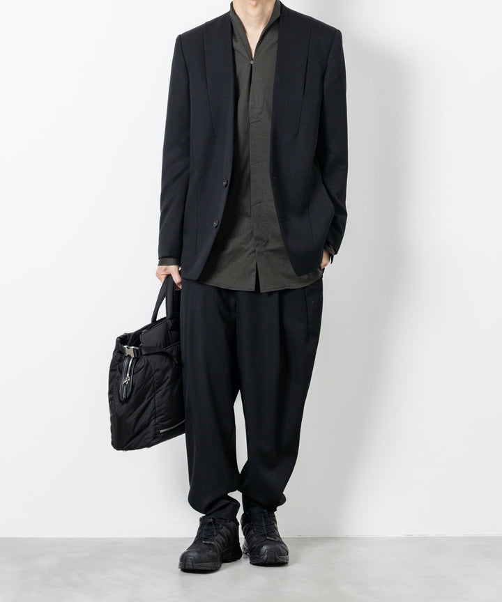 【ato】WOOL TWILL NO COLLAR JACKET - BLACK