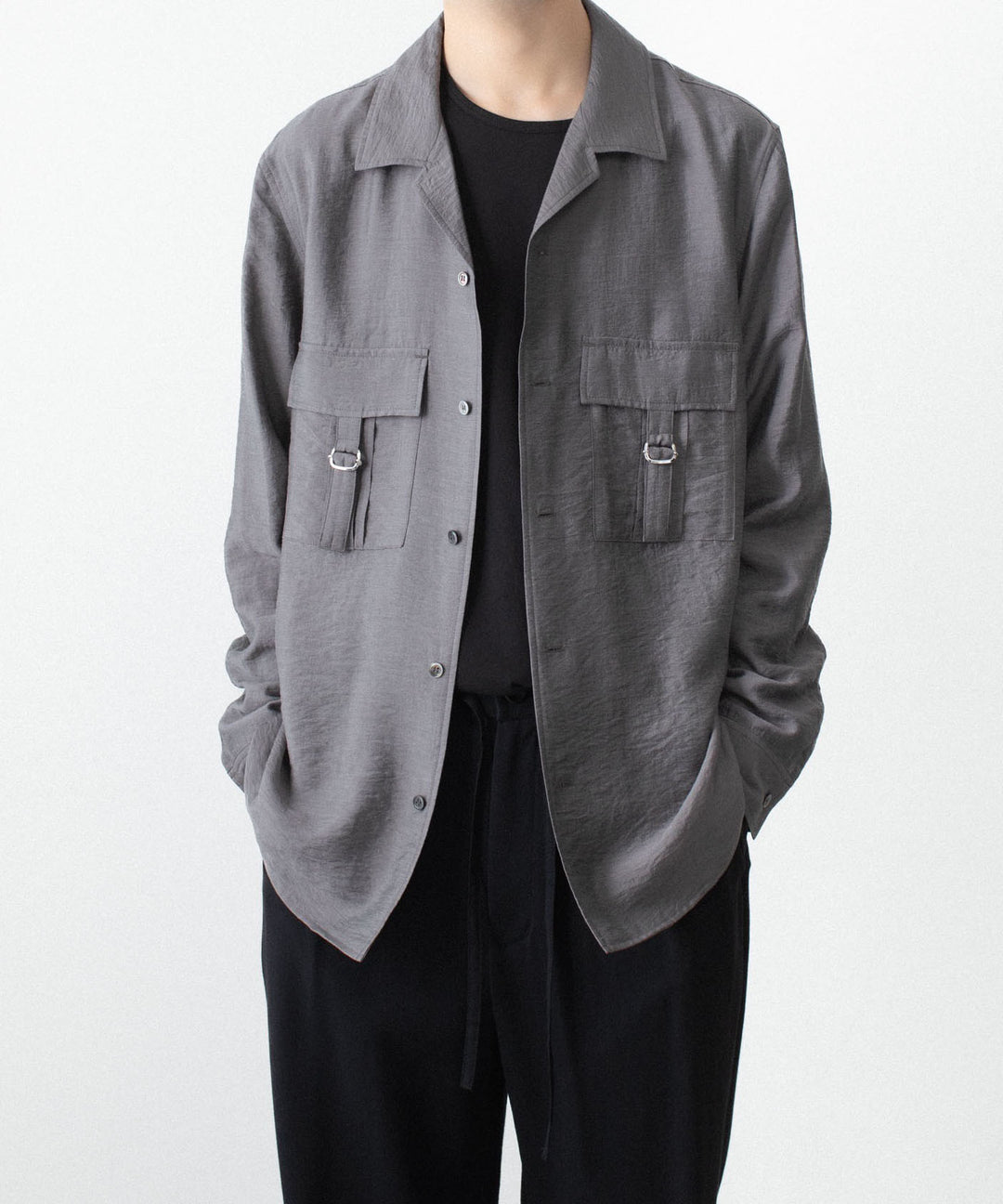 ATTACHMENT アタッチメントのLY/SI LAWN PATCH POCKET OPEN COLLAR L/S SHIRT - D.GRAYの公式通販サイトsession福岡セレクトショップ