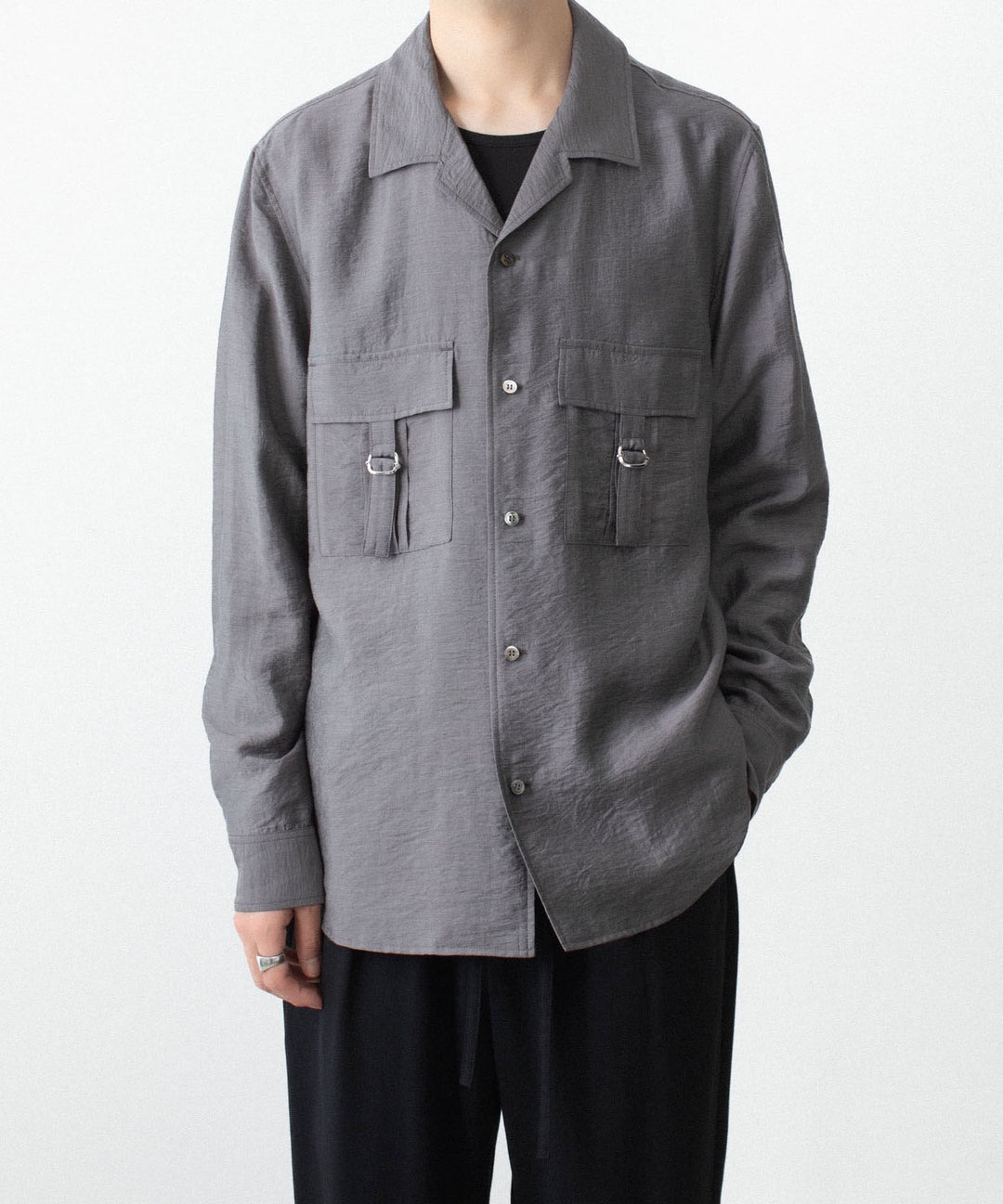 ATTACHMENT アタッチメントのLY/SI LAWN PATCH POCKET OPEN COLLAR L/S SHIRT - D.GRAYの公式通販サイトsession福岡セレクトショップ
