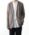 【 ATTACHMENT 】COTTON DOUBLE FACE COLLARLESS CARDIGAN - KHAKI GRAY
