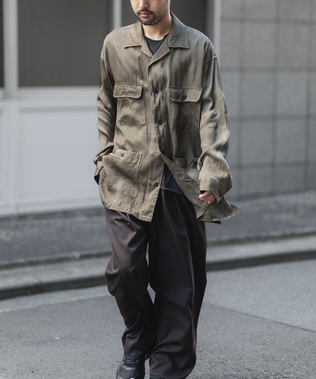 ANTHEM A-アンセムエーのPIGMENT CUPRO OPEN COLLAR SHIRTのKHAKI 公式通販サイトsession福岡セレクトショップ