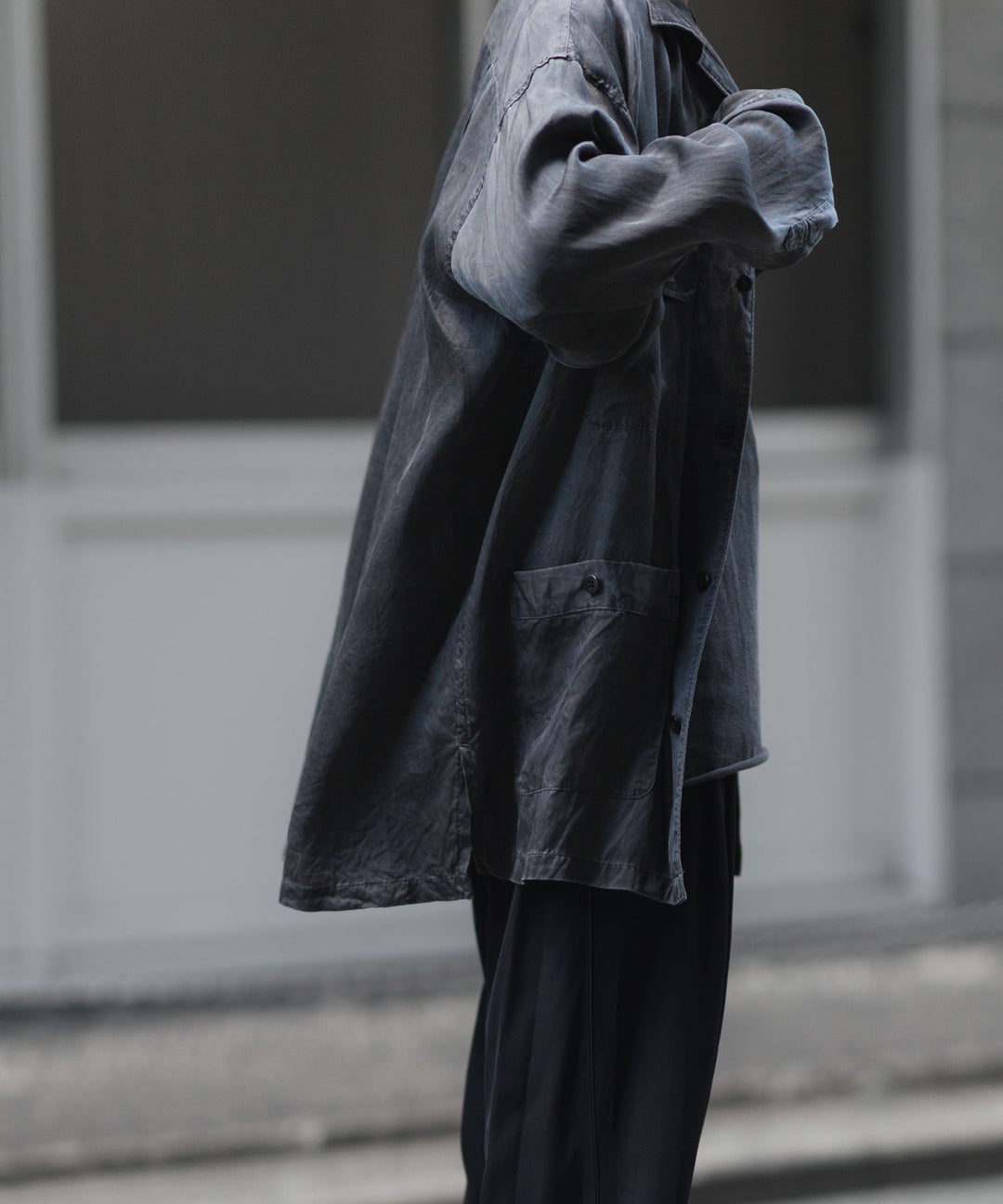 ANTHEM A-アンセムエーのPIGMENT CUPRO OPEN COLLAR SHIRTのCHARCOAL 公式通販サイトsession福岡セレクトショップ