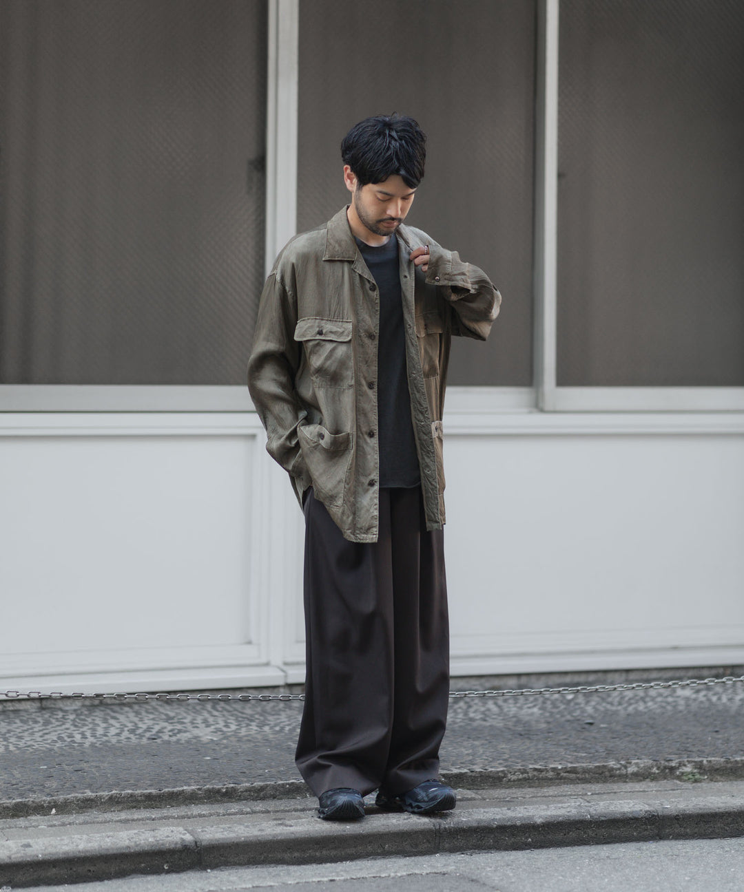 ANTHEM A-アンセムエーのPIGMENT CUPRO OPEN COLLAR SHIRTのKHAKI 公式通販サイトsession福岡セレクトショップ