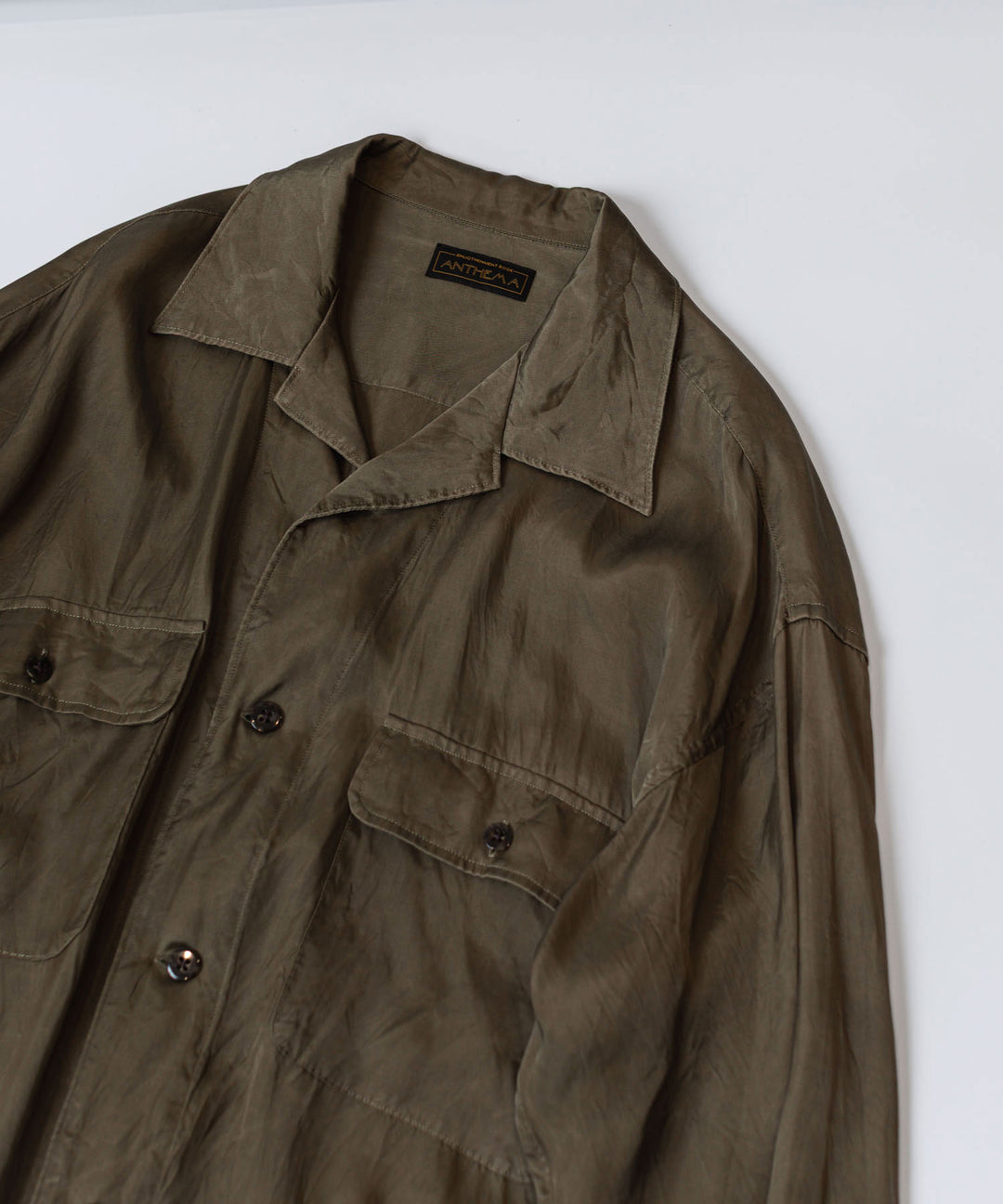 ANTHEM A-アンセムエーのPIGMENT CUPRO OPEN COLLAR SHIRTのKHAKI 公式通販サイトsession福岡セレクトショップ
