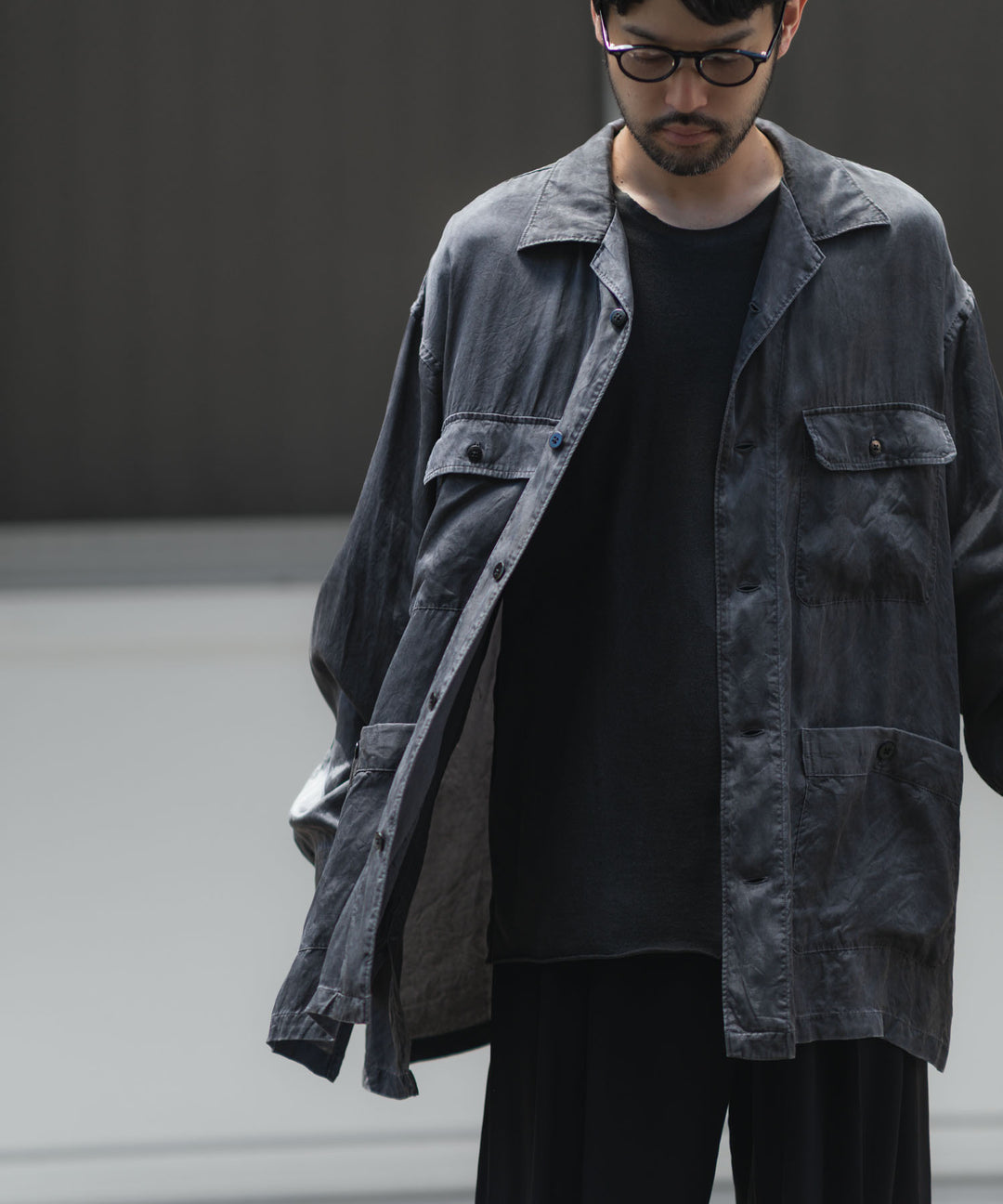 ANTHEM A-アンセムエーのPIGMENT CUPRO OPEN COLLAR SHIRTのCHARCOAL 公式通販サイトsession福岡セレクトショップ