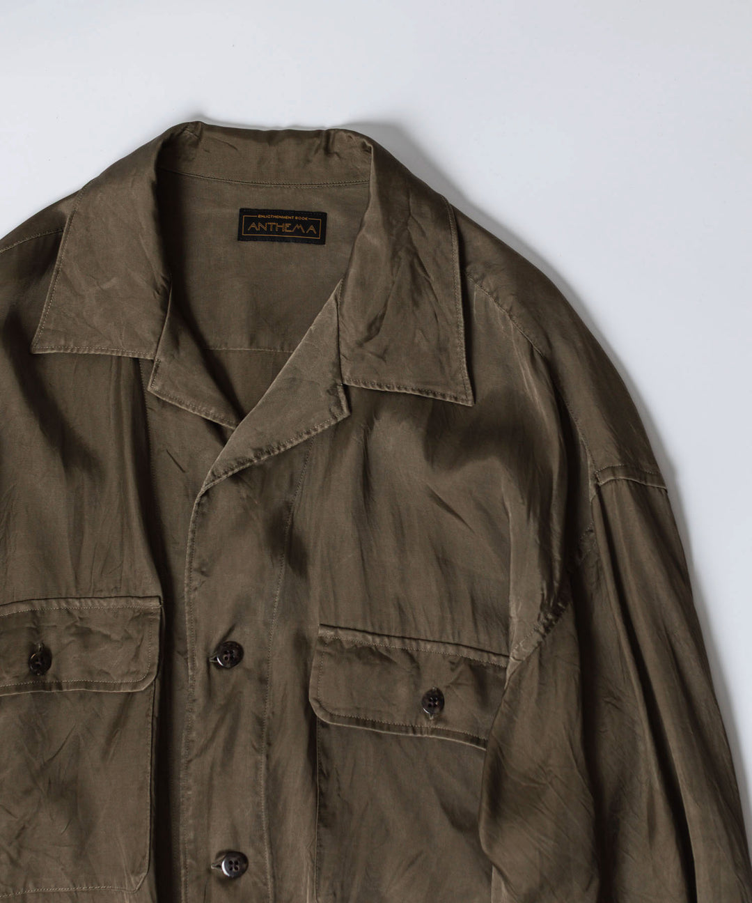 ANTHEM A-アンセムエーのPIGMENT CUPRO OPEN COLLAR SHIRTのKHAKI 公式通販サイトsession福岡セレクトショップ