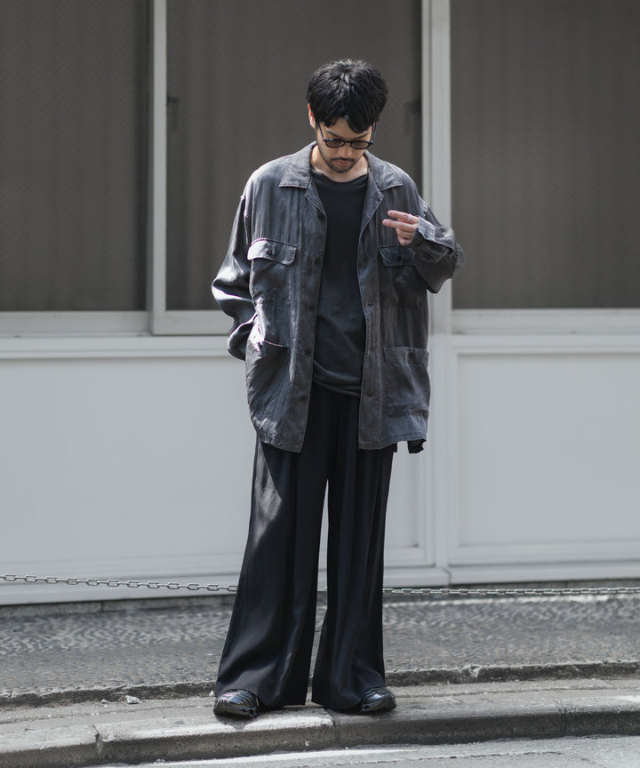 ANTHEM A-アンセムエーのSILKY VISCOSE 2TUCK FLARE EASY PANTSのBLACK 公式通販サイトsession福岡セレクトショップ
